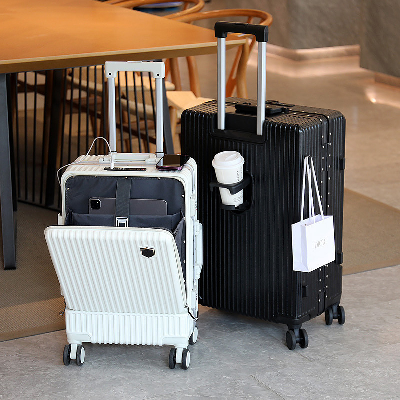 Front-Opening Suitcase with USB Charging Port, Trolley Case with Aluminum Frame, Business Carry-On Suitcase, Travel Suitcase, Password Lock, Universal Wheels Front-Opening Suitcase with USB Charging Port, Trolley Case with Aluminum Frame, Business Carry-On Suitcase, Travel Suitcase, Password Lock, Universal Wheels