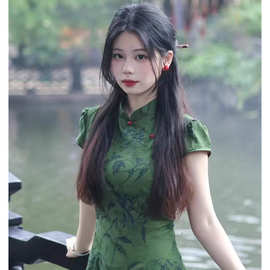 【丹青客】新中式提花改良旗袍女春气质复古短袖连衣裙