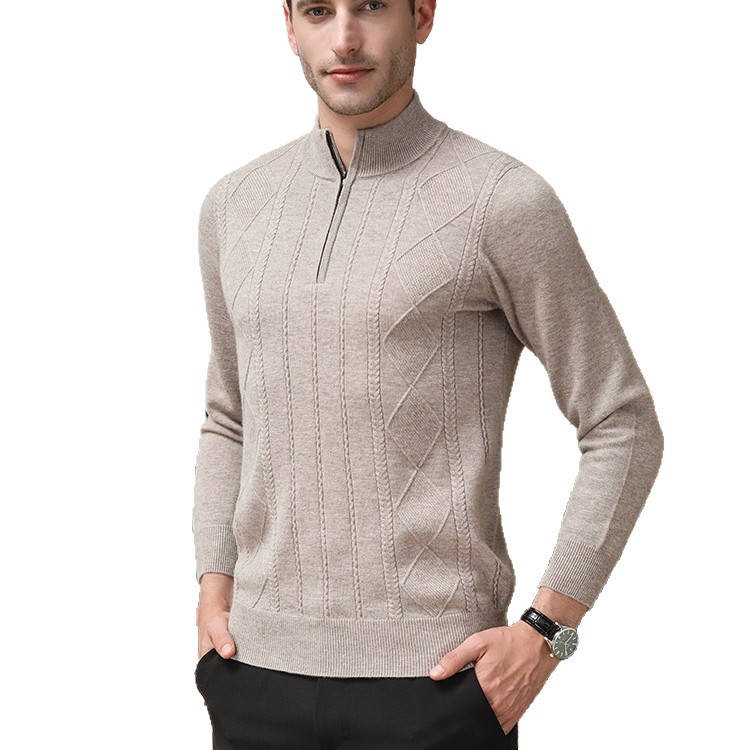 Otoño y invierno de lana de hombre nuevo punto hombre de mediana edad negocios ocio con cremallera cuello comercio exterior grueso suéter simple