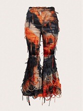 U 32895 Tie Dye Fringe Bohemian Casual Pants ��Ⱦ�������п�