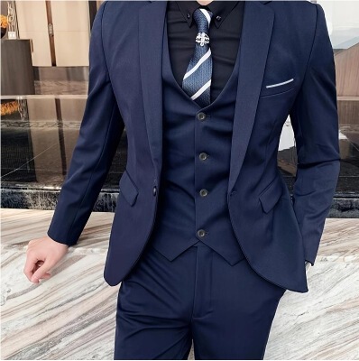 Three-piece men's suit set with shawl collar, formal suit for groomsmen, cross-border in-stock delivery, groom's suit set Three-piece men's suit set with shawl collar, formal suit for groomsmen, cross-border in-stock delivery, groom's suit set
