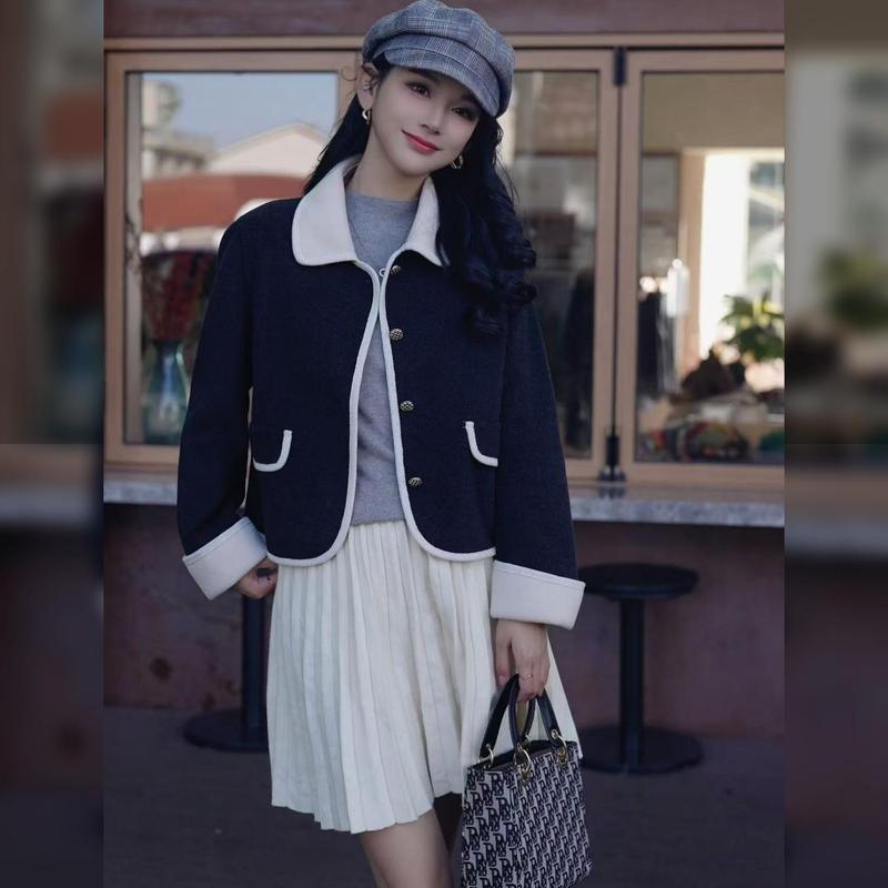 名媛小香风毛呢短款外套女2025秋季新款翻领小个子高级感开衫上衣|undefined