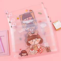 Cartoon cute transparent frosted PP file bag A4 thickened side bag file bag test paper bag storage stationery set