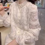 重工法式立领镂空刺绣蕾丝衬衫女小个子设计感气质减龄新中式上衣