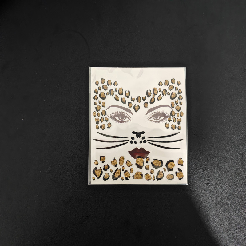 Cross-Border New Hot Stamping Leopard Print Tattoo Stickers European and American Retro Metal Holiday Party Stage Makeup Face Stickers Tattoo