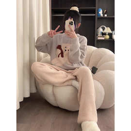 韩版可爱小熊加厚珍贝绒睡衣女款冬季2025新款秋冬大码套装可外穿