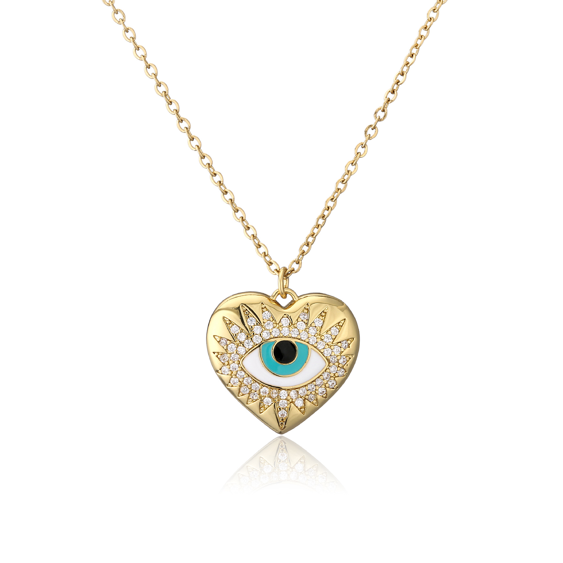 retro heart eye pattern O word chain copper necklace