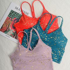 2022新款瑜伽內衣機車女孩吊帶系列燙金美背上衣健身跑步運動背心