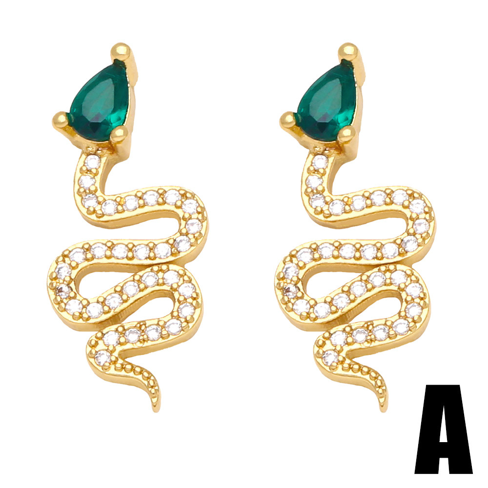 New Fashion Snake Copper Gold-plated Inlaid Zircon Earrings display picture 4