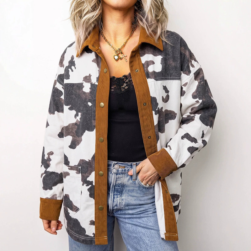 New autumn single-breasted multi-button long-sleeve jacket for women, European and American trendy cow print coat, women's clothing wholesale New autumn single-breasted multi-button long-sleeve jacket for women, European and American trendy cow print coat, women's clothing wholesale