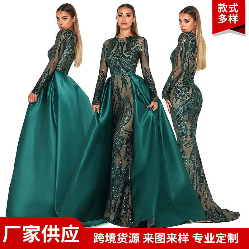 Dark Green Wedding Dress Wedding Dress Fishtail Long Sleeve Light Luxury Tail Evening Dress Lace Wedding Dress Dress Toasting Dress Dark Green Wedding Dress Wedding Dress Fishtail Long Sleeve Light Luxury Tail Evening Dress Lace Wedding Dress Dress Toasting Dress