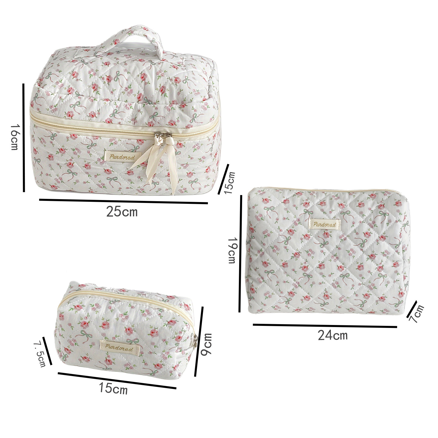 40g Weight Polyester Lining Material Streetwear Ditsy Floral Bow Knot Quilted Cotton Sewing Thread Square Makeup Bags