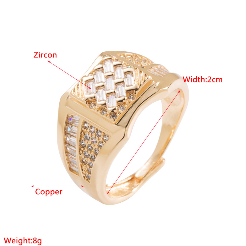 Fashion Copper Plated Real Gold Inlaid Zircon Geometric Men's Ring display picture 1