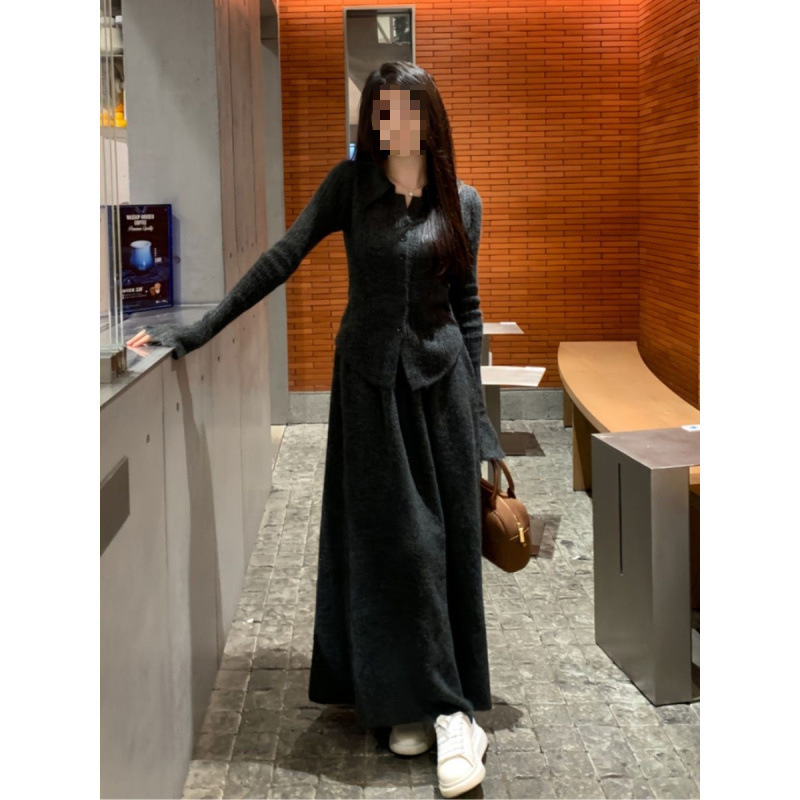 polo领针织毛衣连衣裙子女2025新款秋冬大衣内搭修身气质长裙套装|undefined