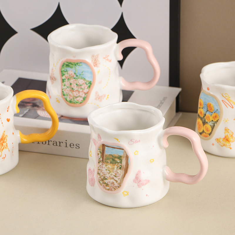 創意陶磁器マグカップ女性高颜値家庭用コーヒーカップ高級精緻牛乳カップ朝食カップ|undefined