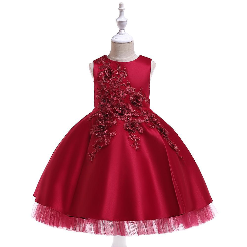 Vestido de satén con cuentas para niñas, vestido de novia, tutú bordado para niños, disfraz de actuación image 4