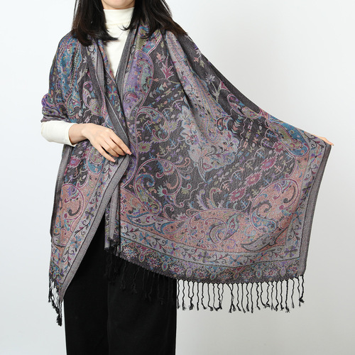 Cross-border scarf with ethnic floral pattern, apple-shaped tassels, new spring and autumn cotton ladies' long scarf, headscarf