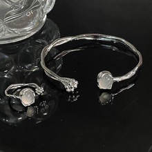 花蕾月光石开口手镯戒指ins冷淡风个性高级感小众设计法式手环女