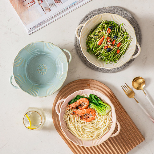 窑变釉双耳碗日式樱花陶瓷餐具家用饭碗沙拉碗汤碗欧式釉下彩面碗