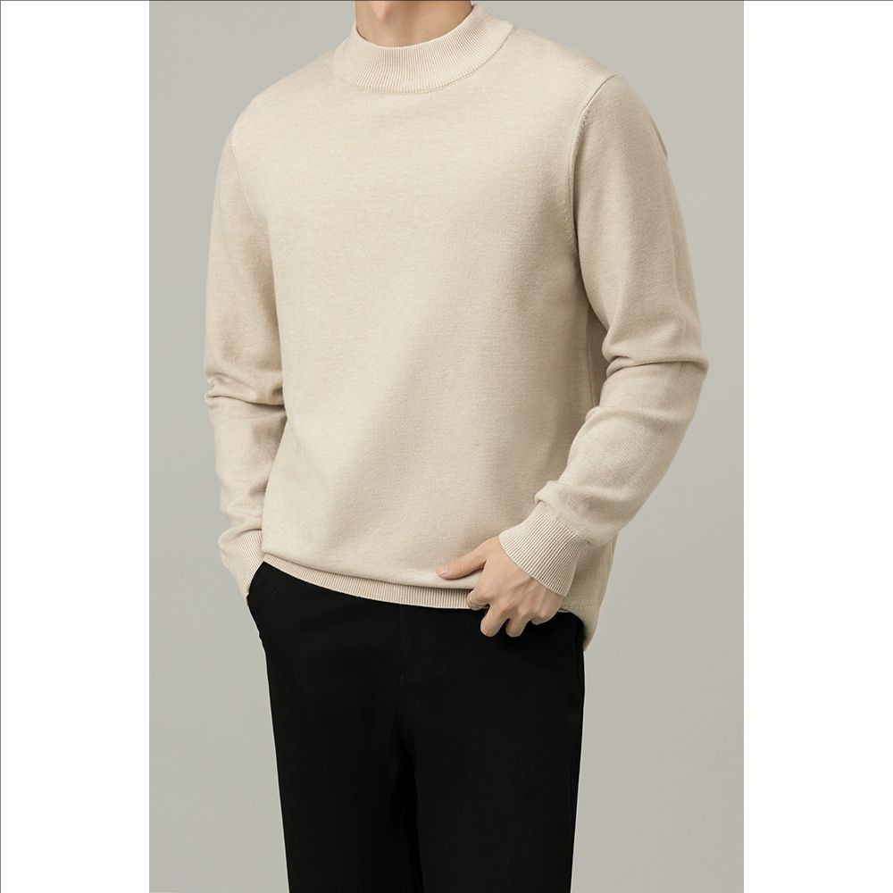Suéter de hombre otoño y invierno nuevo cuello redondo caliente delgado casual hombre camiseta de fondo de color sólido de moda de hombre