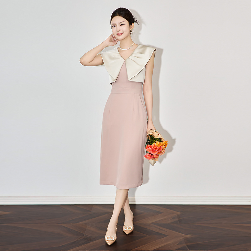 Đầm suông nữ midi tay ngắn mùa hè — 2507404 - Cam chi tiết 1