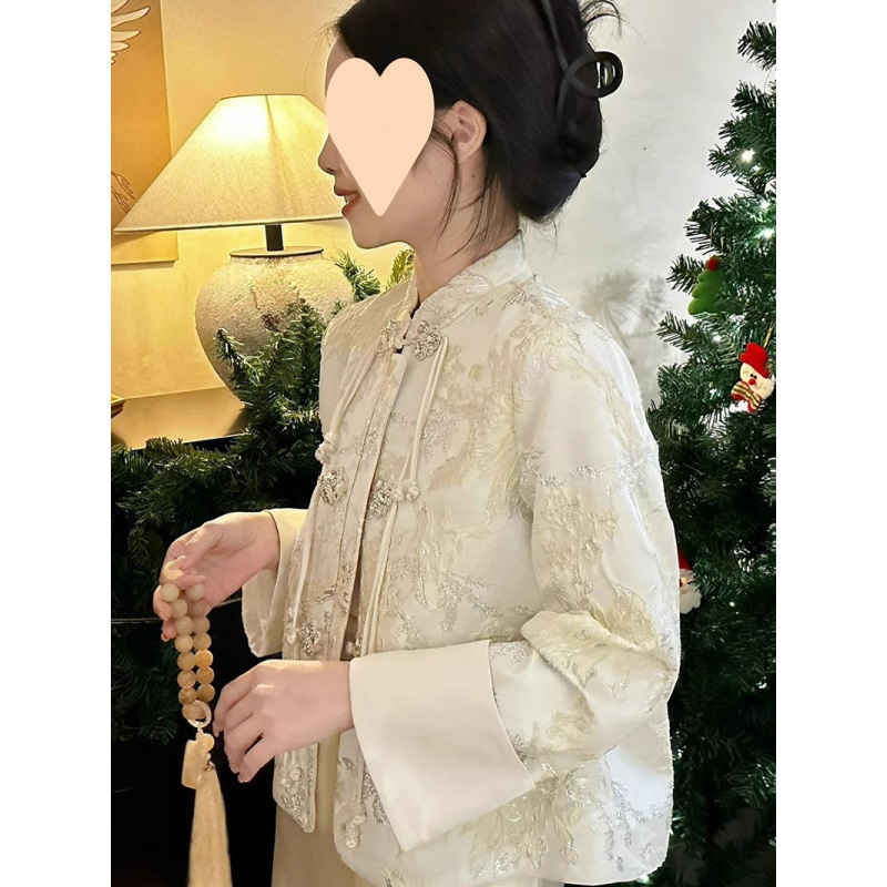 大码胖新中式国风套装唐装提花气质外套+时尚连衣裙两件套200斤|undefined