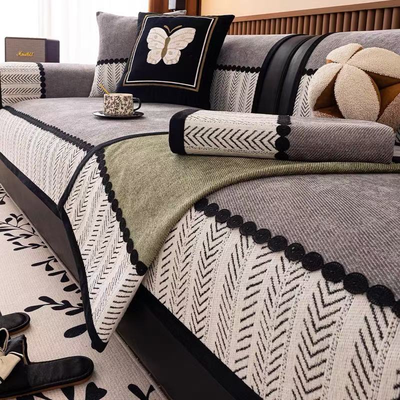 2025 nuevo cojín de sofá cuatro estaciones general Chenille ligero sofá de lujo cojín de asiento anti-deslizante cubierta de tela