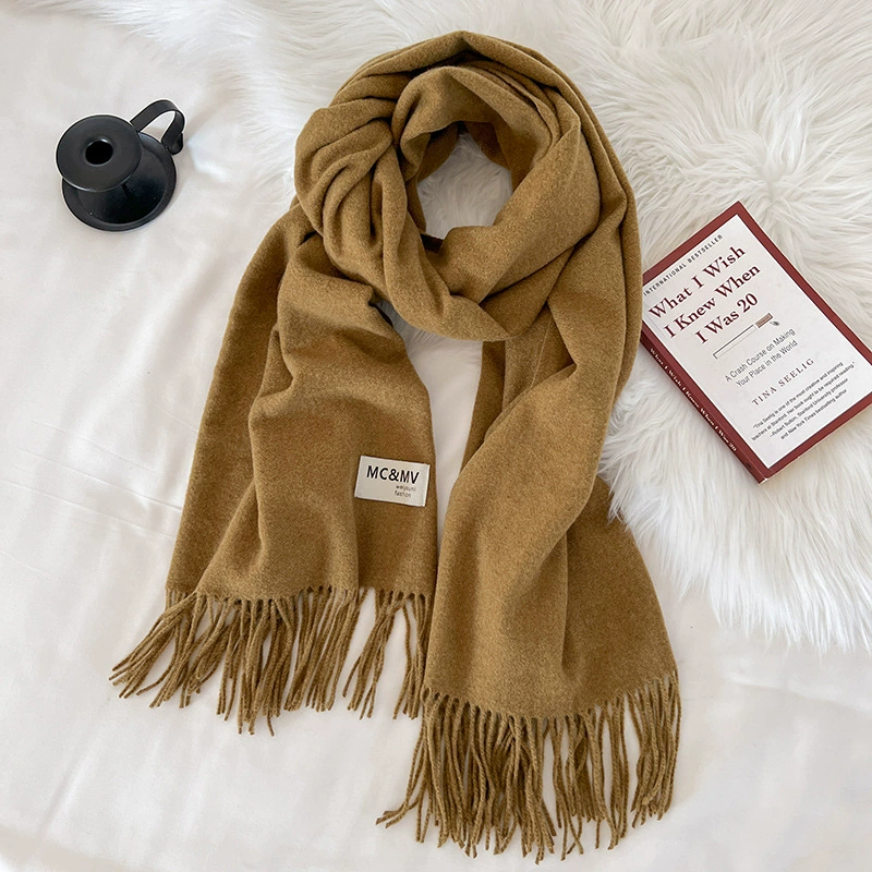 Scarf knitted, solid velvet cashmere look, 200×70 cm, thickened Korean demi‑season