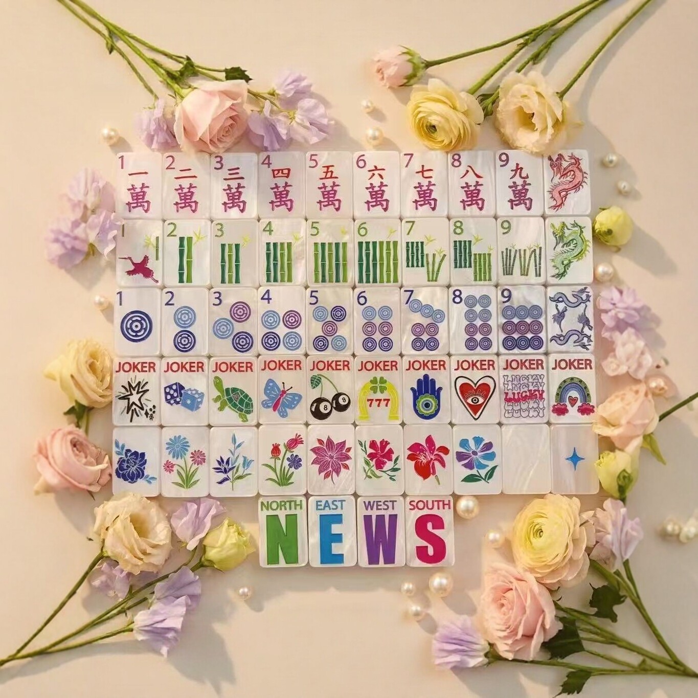 Pearl shell pattern American mahjong tiles, acrylic lucky charm Joker mahjong, new cross-border export model