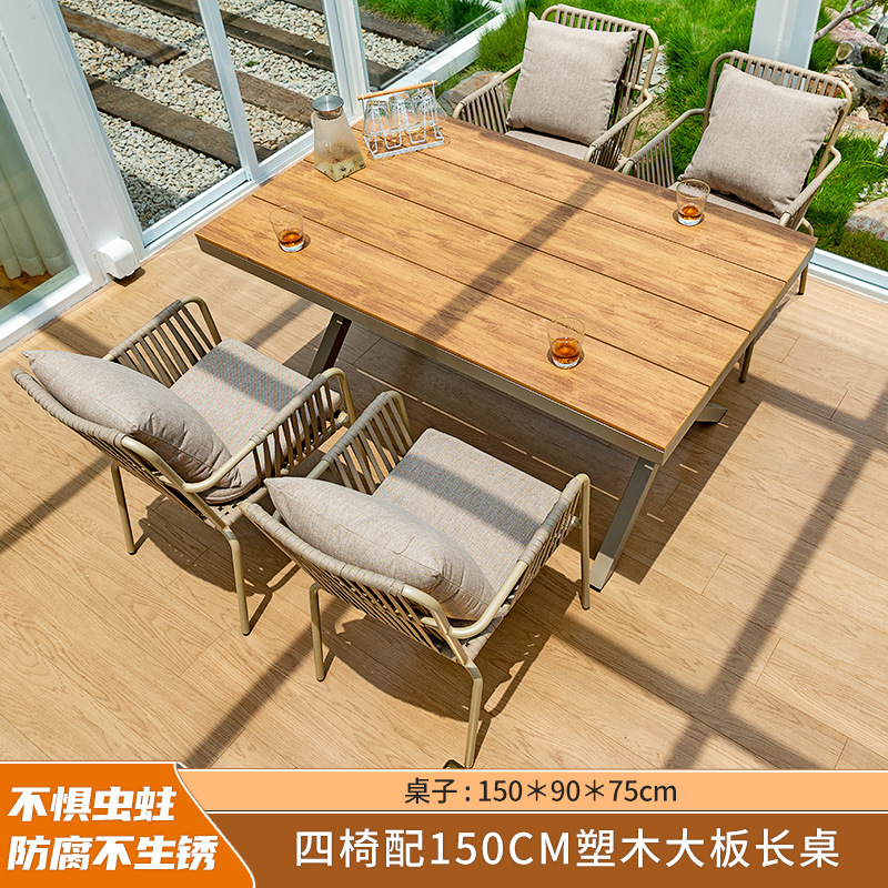 Al Aire Libre mesa y silla patio anticorrosión de madera jardín al aire libre cafetería al aire libre de madera de plástico tabla larga combinación fábrica de Ventas Directas