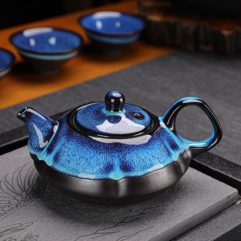 Guochao Kiln Transformed from Jun Kiln to Jianzhan Tea Set One Pot Four Cups Tianmu Glaze Dou Li Cup Teapot Teacup Business Gift