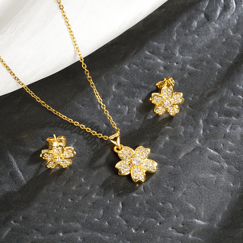 Vietnam oro de arena delicado collar de flores pendientes de diamantes de color niñas de alto nivel bronce chapado en oro fabricantes de joyería