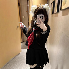 正規版の基礎金紺黒三本の赤いスカーフのセーラー服学校はjk制服学院風の日系ロングスカートのスーツを提供します。