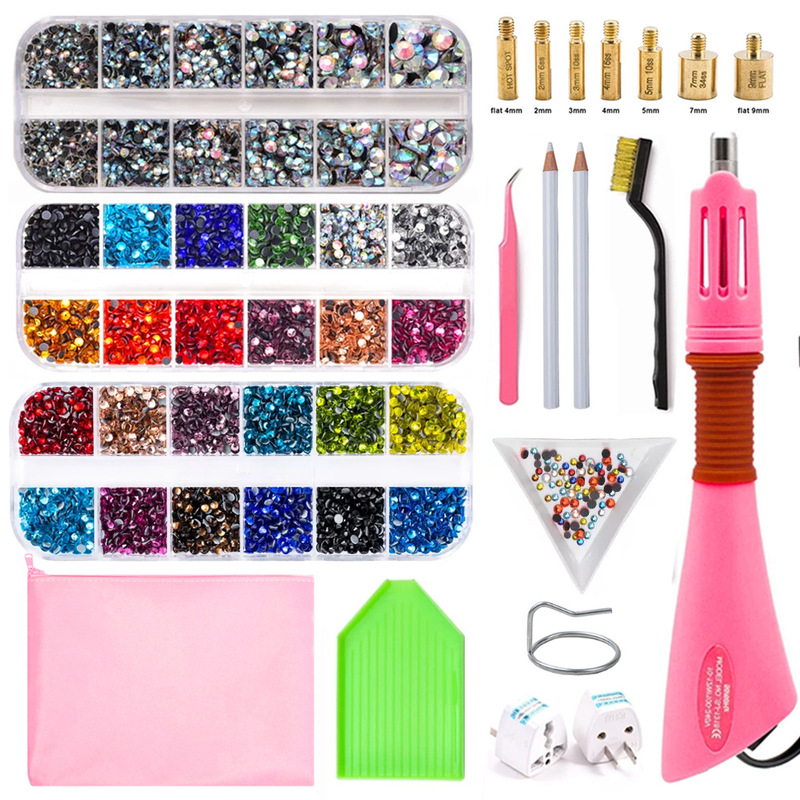 Dmc Hotfix Rhinestone 12-Compartment Box Set, Seven Hotfix Applicators, Rhinestone Crayons, Tweezers, DIY Clothing, Wedding Dress Accessories