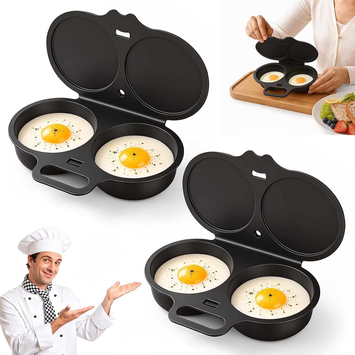 Cross-border food-grade double-chamber microwave egg cooker, egg steamer, kitchen plastic egg frying pan, microwave egg steaming mold