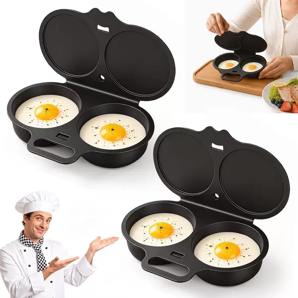 Cross-border food-grade double-chamber microwave egg cooker, egg steamer, kitchen plastic egg frying pan, microwave egg steaming mold