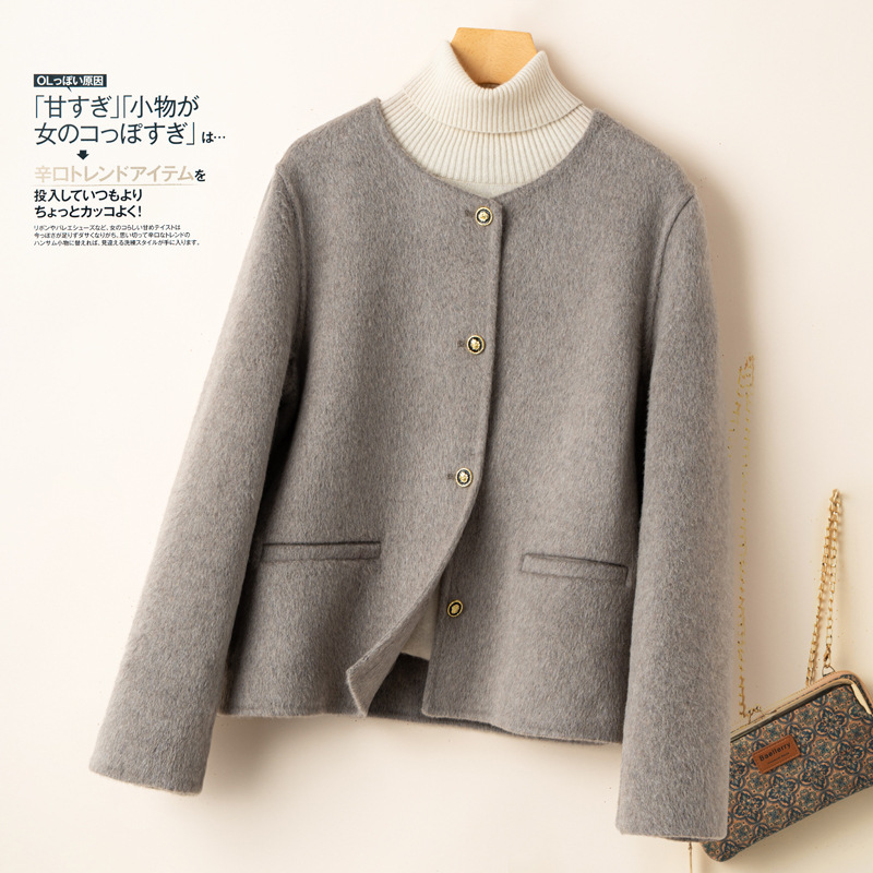 Short Double-Sided Woolen Coat, Small Fragrant Woolen Coat, Small Round Neck French Twill Woolen Coat