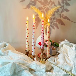 25cm Love Printed Long Stick Candle Romantic Wedding Candlelight Dinner Decoration Smokeless and Tineless Long Candle Stick