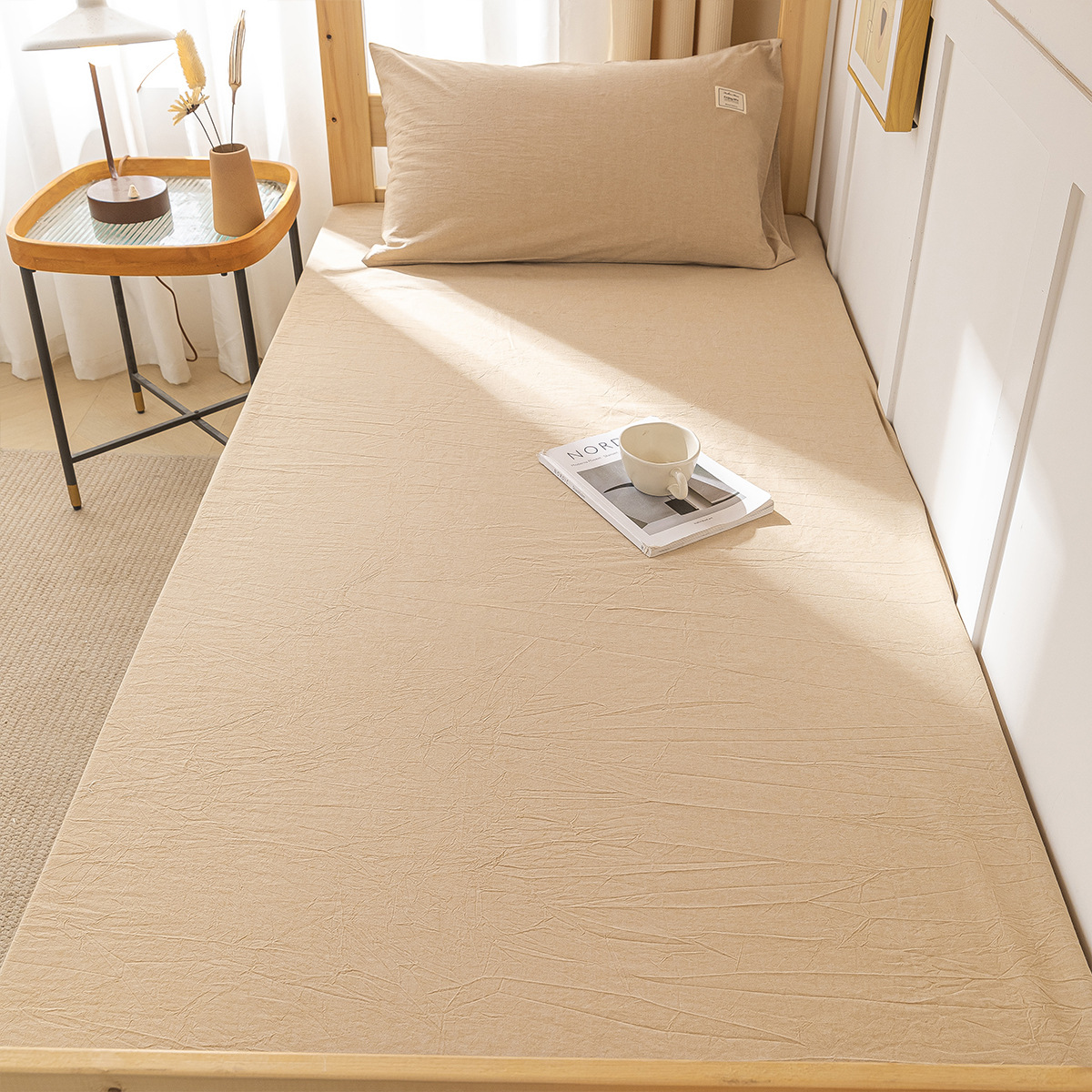 Sábana de algodón lavado de algodón puro para dormitorio de estudiantes, pieza individual 100 algodón, sábana de cama individual, funda de almohada, juego de tres piezas