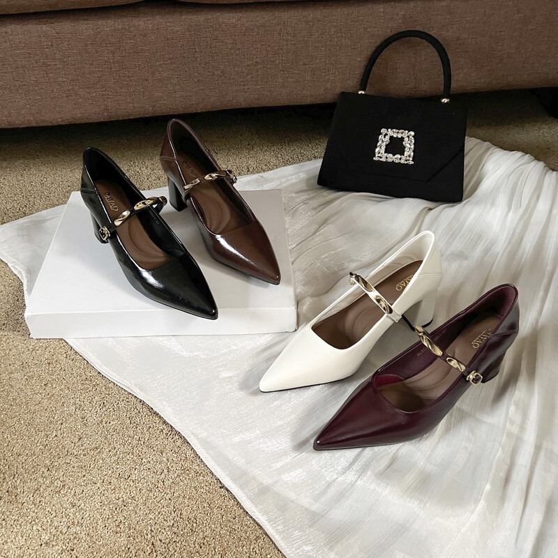 Miss Binli's 25 Autumn Popular Mocha Brown Small Gold Bar High Heels Angora Red Versatile High Fashion Women's Shoes