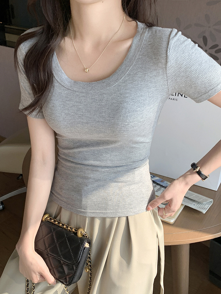 H521 여성용 엄선 반팔 티셔츠, 봄 여름 심플 아우터, 활용도 높은 슬림핏, 편안하고 통기성이 좋은 트렌디한 베이스탑
