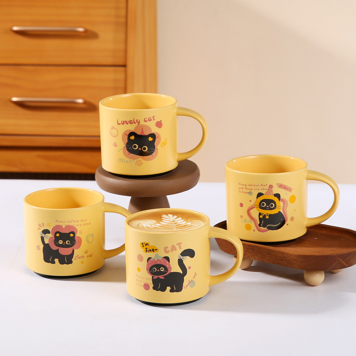 Cute caricatura gato taza de cerámica de alto valor, taza de agua, taza de leche, taza de desayuno, taza de regalo al por mayor image 1