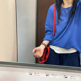 莱赛尔天丝亚麻卷边长袖T恤女春夏薄款防晒罩衫垂感透气针织上衣