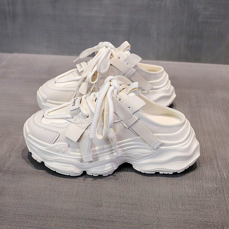 Semi pantuflas Baotou ropa exterior de mujer 2024 primavera y verano nuevo estilo malla transpirable perezoso estilo caliente zapatos casuales de suela gruesa