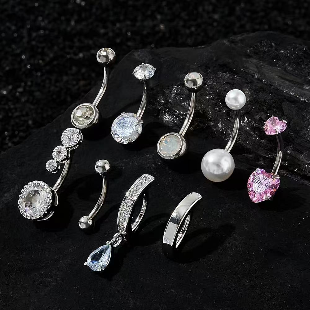 Ensemble de 9 piercings nombril multicolores transfrontaliers - Bijoux de piercing tendance en gros_voghion.com