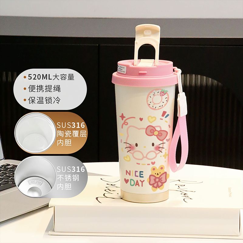 新款童趣咖啡杯316不锈钢保温杯卡通带吸管杯子双饮高颜值喝水杯|undefined