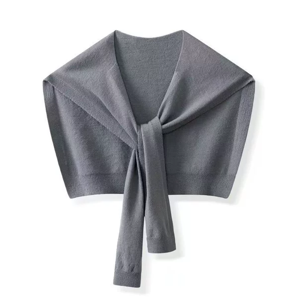 Korean Preppy Style Gray Knitted Shawl, Daily Casual Shirt Accessories, Autum Lazy Waistcoat with Scarf