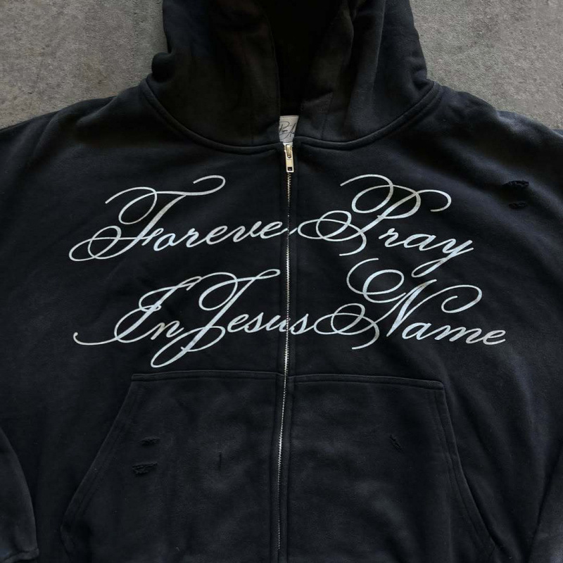 Men's Clothing European And American High Street Dark Style Hooded Zipper Sweatshirt Men And Women Autumn And Winter Trendy Street Retro Loose Jacket_viptrois.com