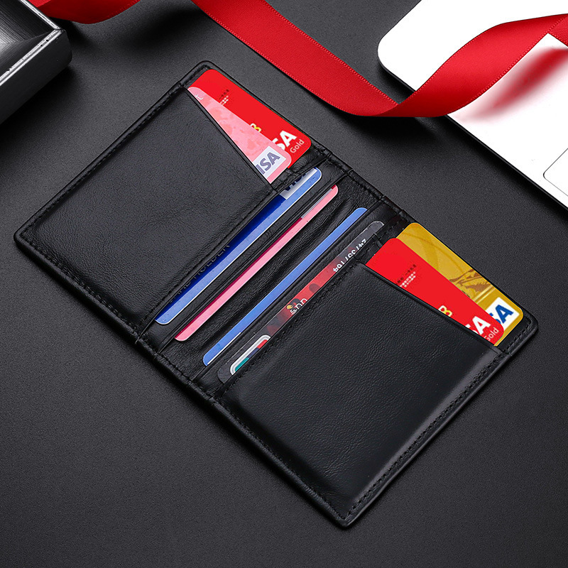 Manufacturer Wholesale Cross-Border Waxed Cowhide Card Holder with Multiple Card Slots Rfid Genuine Cowhide Card Holder Bank Card Holder Document Holder