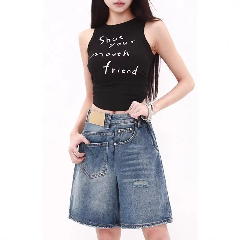 Ripped Jeans for Women, Summer 2026 New Style, Heavy-Duty Rotating Design, Trendy Slim-Fit Five-Point Jeans